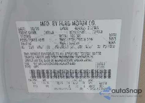 2011 Ford Escape Xlt z USA, uszkodzony, nr VIN 1FMCU9DG9BKA67440